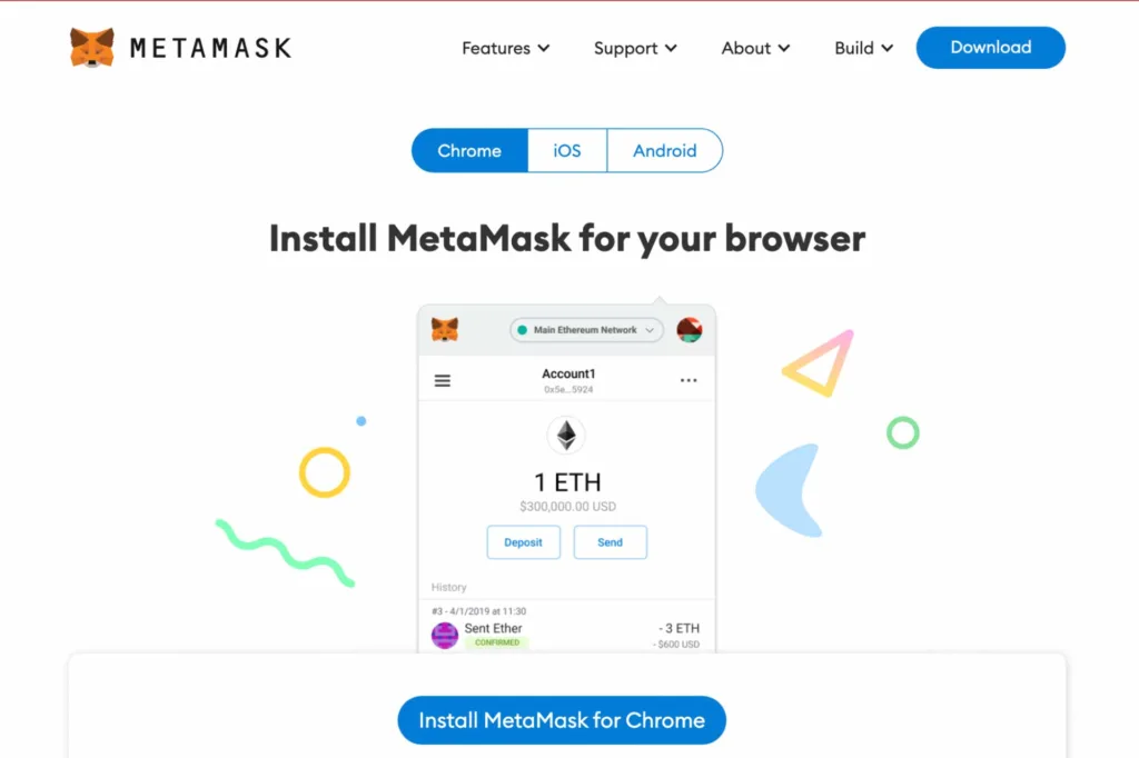 Imagem mostrando a tela de instalação da carteira web3 Metamask